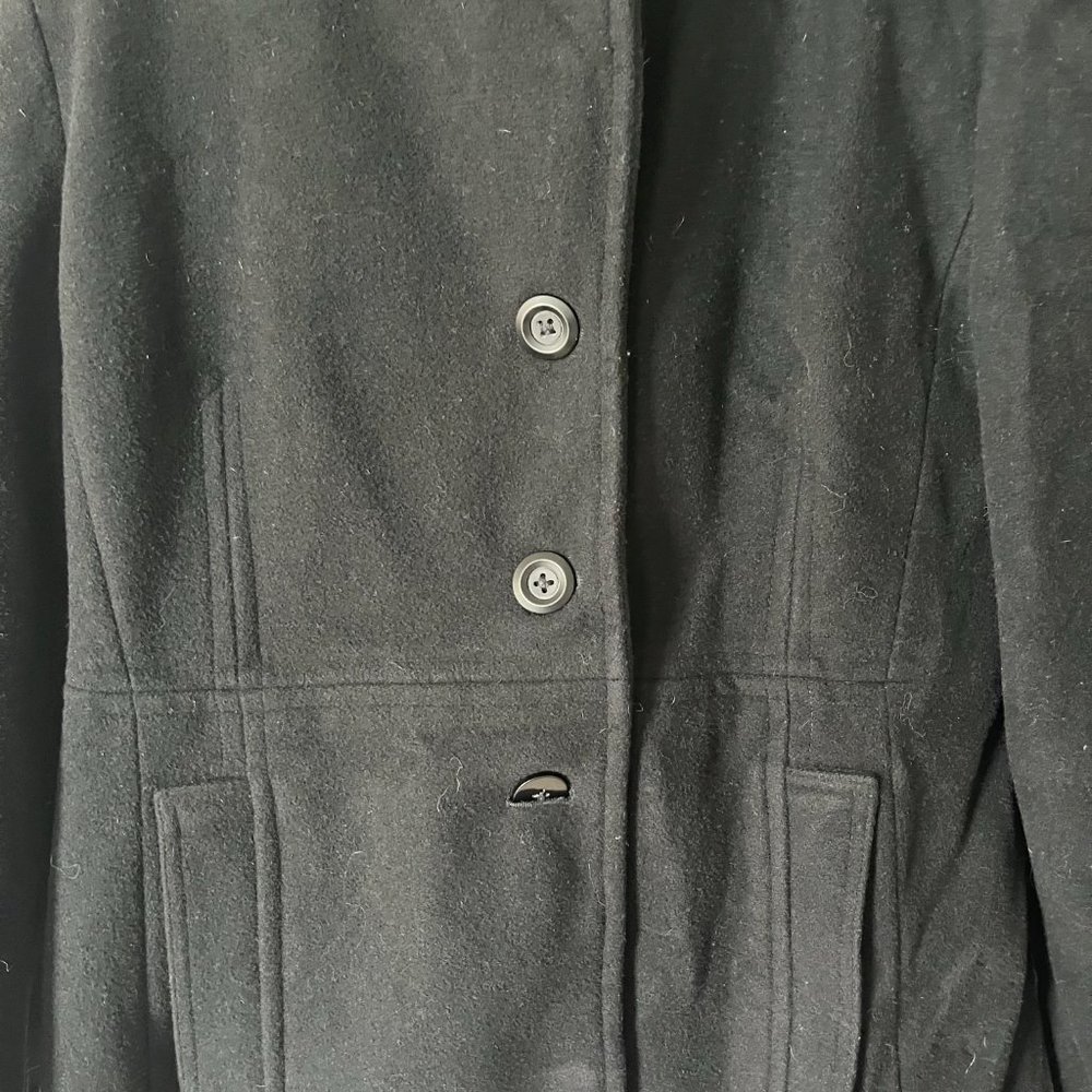 🌟 Anne Klein Black Hooded Peacoat - Perfect for the Season, Warm Wool Blend 🌟 - Picture 3 of 6